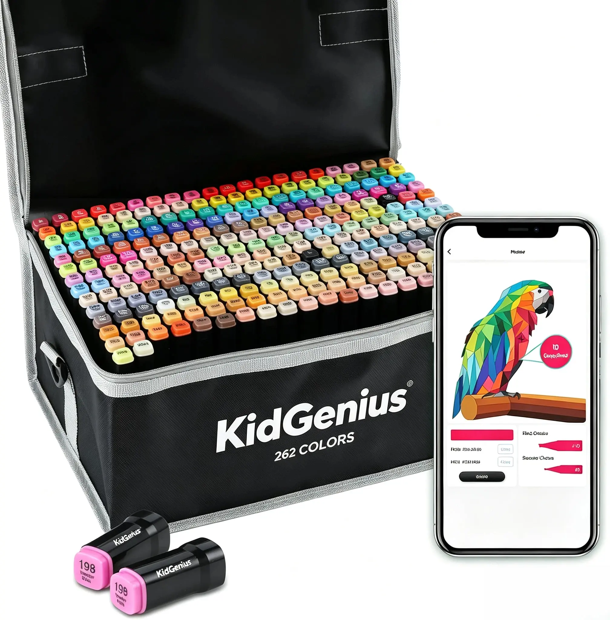 KIDGENIUS Dual Tip Alcohol Markers Set - 120/168/262 Pcs Art Pens with Travel Tote Storage Case, Art Craft Supplies for Artists, Coloring Books, Sketching, DIY Handmade Cards