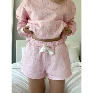 Light Pink Ditsy Blue Floral Sweat Shorts
