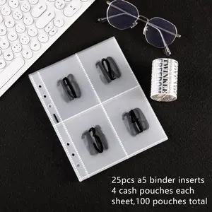 Budget Planner Replacement Insert Without Cover, 25pcs Clear A5 Binder Insert, Loose Leaf Binder Insert, Money Saving Envelope, Stationery Supplies for Home & Office, Savings Challenge Planner