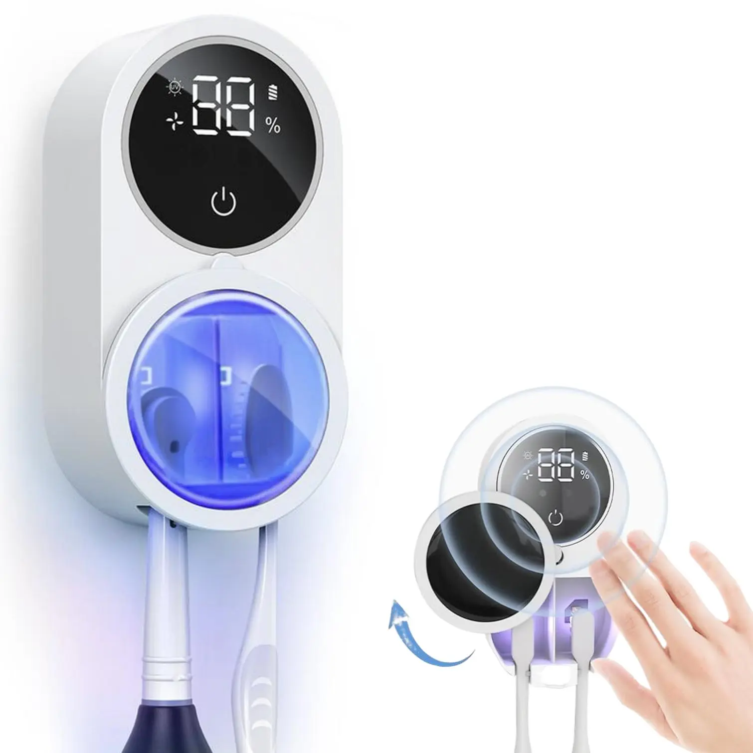 Wall Mounted Toothbrush Sterilizer, 2pcs Rechargeable Toothbrush Holder, UV-C Toothbrush Cleaner with LED Smart Screen, Personal Care Appliances
