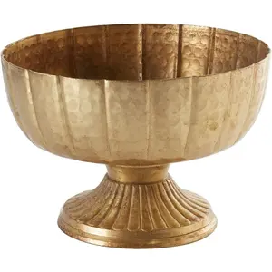 Distressed gold metal compote bowl gold compote vase l lita metal vase l indoor and outdoor compote for any event