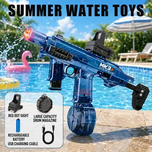 Blue Automatic Electric Continuous Squirt Toy, Large Capacity High Powered Water Pistol for Children Outdoor Play Lighted Pistol backyard game