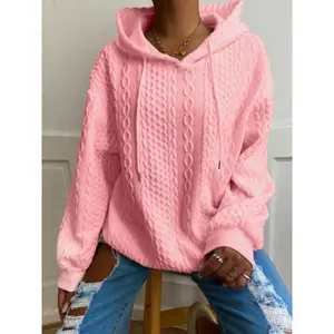 You should be happy. Plus Size Casual Hoodie, Women's Plus Solid Ribbed Long Sleeve Slight Stretch Hoodie Drawstring Sweatshirt