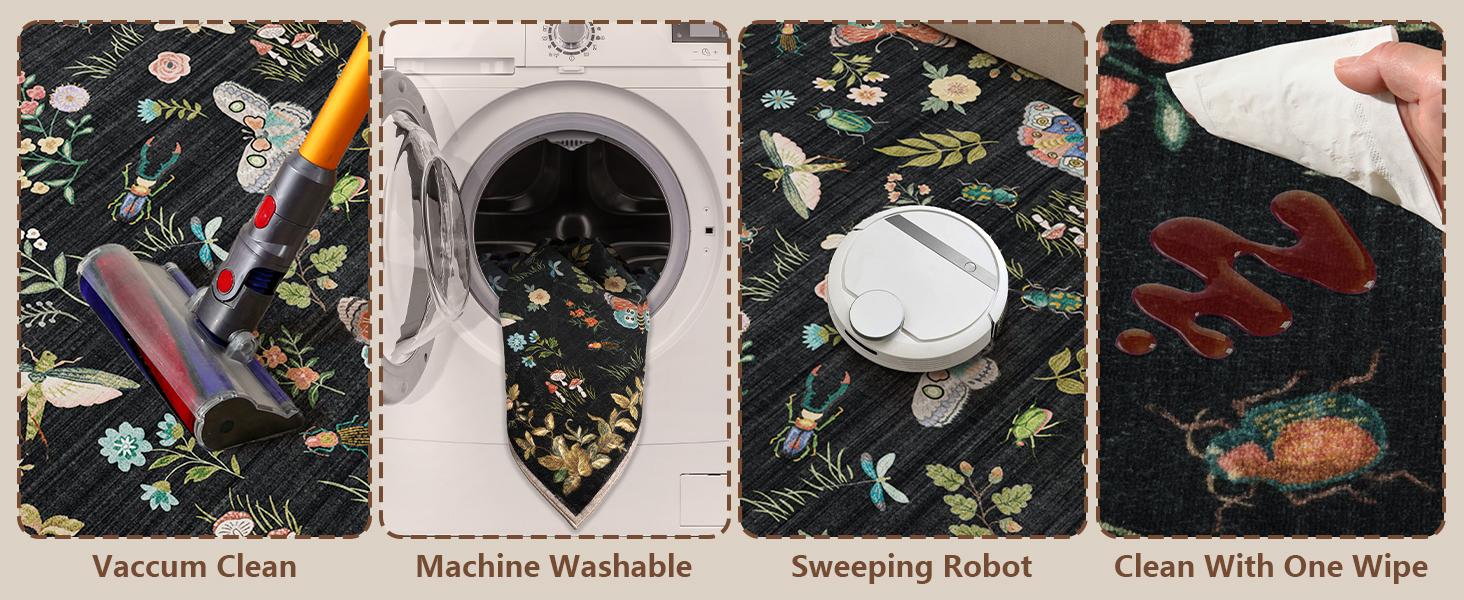 palohom Machine Washable Rugs for Living Room Non Slip Low Pile Soft Carpet Rug for Bedroom Non Shedding Lightweight Faux Wool Area Rug for Entryway Dining Room Under Table Rug Runners for Hallway Kitchen Nrsery Stain Resistant Easy Care Indoor Home Decor