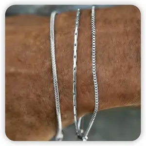 Mens Bracelet - Dainty Gold/Silver Chain Bracelet Stack 14K Gold Plated Silver Bracelets for Men Stainless Steel Adjustable Cross Charm Cuban Link Bracelet Snake Jewelry Set to Men Dad Birthday Day-USA