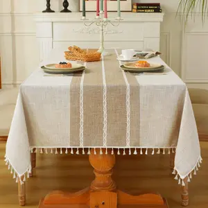 Rustic tablecloth cotton linen waterproof tablecloth burlap table cloths for kitchen dining cloth table cloth for rectangle tables coffee lines rectangle55x seats