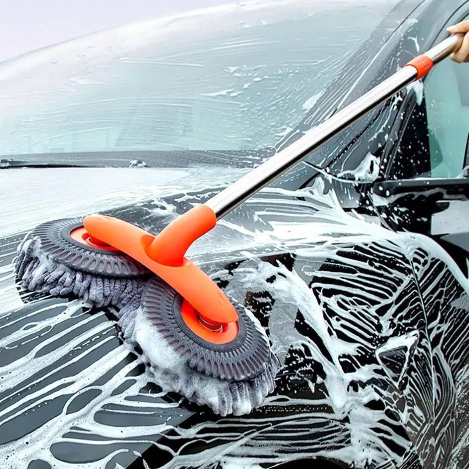 3-Section Extendable Car Wash Mop Brush Kit, 115cm Aluminum Handle Microfiber Car Detailing Brush, Long-Handled Auto Detailing Products for RV & Vehicle Maintenance, Car Detailing Brushes