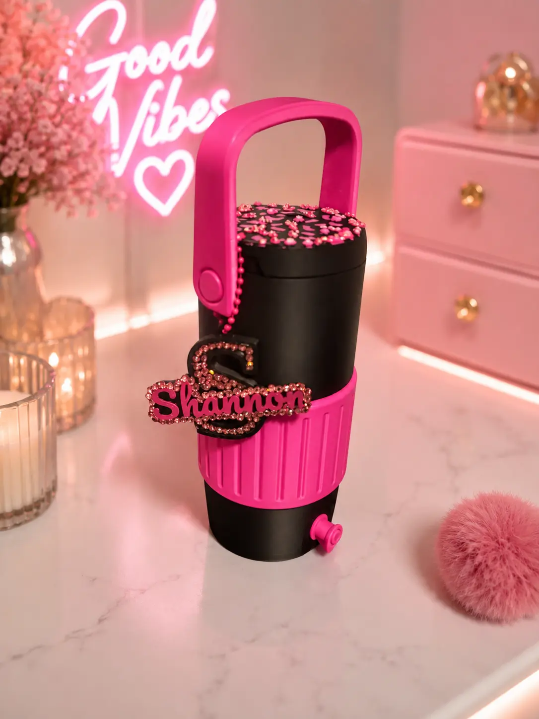 Personalized Slim Can Cooler Gift Set – Custom Slim Can Holder + Name Keychain + Straw Topper