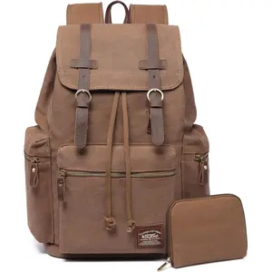 Vintage Casual Canvas and Leather Rucksack Backpack