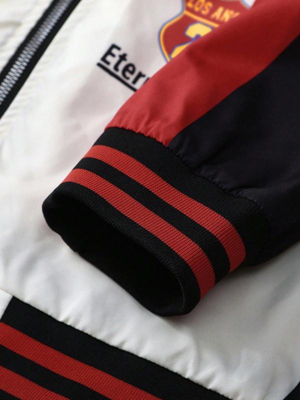 Men's Speed Racing Pattern College Style Jacket, Street Hip-Hop Coat, Fitted Long Zipper Design, Casual Outdoor Wear, All Seasons