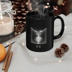 Angel 1111 Twin Flame DM1111 Black Mug - 11oz/15oz - Glossy Ceramic, Easy-Grip Handle - Printed, Drinkware Tea Tumbler Cup Reuse Reusable Washable Coffee Sturdy
