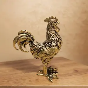Small Vintage Brass Rooster Hen Statue, Detailed Decorative Chicken Sculpture, Perfect for Bedroom and Living Room, Holiday Home Decoration