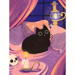 1-piece New 5D DIY Diamond Painting Set - "Mysterious Black Cat", featuring full-round acrylic diamonds, mosaic art crafts, frameless wall decoration, suitable for living room, bedroom, and office - the ideal gift for the holidays.