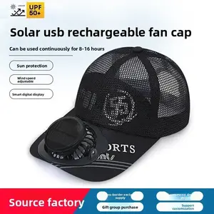 Summer fan hat solar charging dual purpose hat with fan outdoor fishing hat net hat shading sun protection Powered Adjustable Embroidered Mom Trucker Hat perfect gift Solar Fan Hat with Adjustable Angle