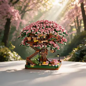 Cherry Tree Theme Micro Mini Blocks, 3D Puzzle Toy, DIY Assembly Kit, Floral Design, Hand Flexibility, Indoor Decor, Birthday Gift