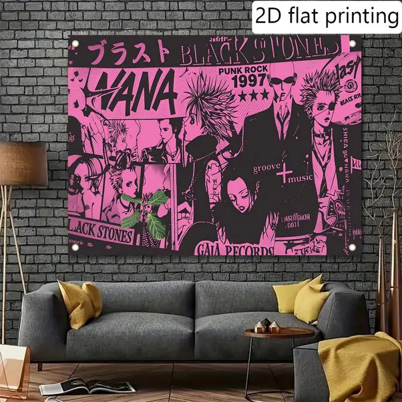 Knit Woolass Nana Anime Durable Decorative Tapestry Wall Hanging - Japanese Manga Art Poster, Blackrock Punk Rock Theme, Pink-Black Aesthetic, Ideal for Otaku Fans, Bedrooms, Dormitories, Light Up Your Space