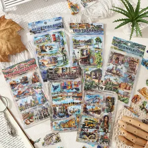 Travel Theme Decorative Sticker Pack, Pet Material, 6 Sheets/bag (6 Styles X 1 Sheet), Different Styles, Hand Account Supplies, Multi-Scene Decoration, Stickers Kit