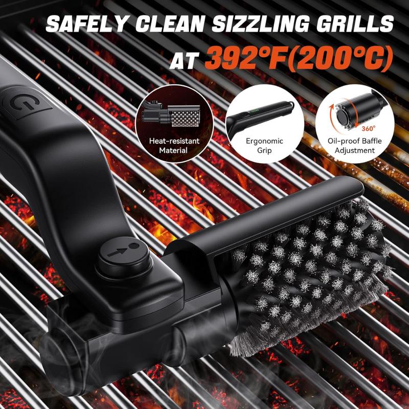 Electric Grill Brush For Outdoor Grill, 3 Speed Power Control, Cordless Rechargeable Grill Cleaning Brush With  Adjustable Angle, Stainless Steel Brush  Head, Extended Runtime Grill Cleaning Brush Diesel Air Heater With Timer.