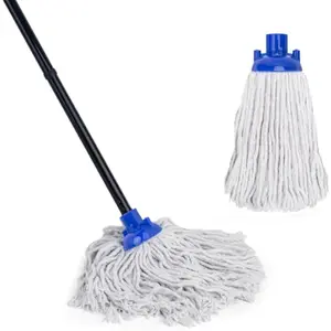 Mop for Floor Cleaning,2 Pcs Cotton String Wet Mops Replacement Head Refill Compatible with Microfiber Cloth Mop & 0.8" Diameter Mops Handle(1 Handle & 2 Heads)