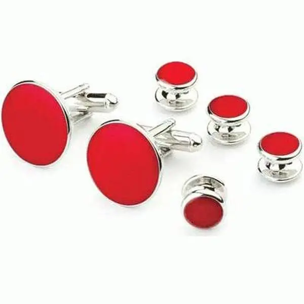 Red Tuxedo Cufflinks and Studs Silver
