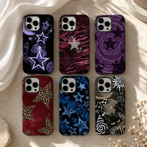 Y2K Galaxy Star Phone Case Mystic Purple Moon & Swirl Art Protective Cover for iPhone 17/16/15/14/13/12/11 ProMax Plus Samsung S26 S25 S24 S23 S22 Slim Lexan Polycarbonate TPU Tough Design Gift for Men Girls