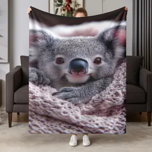 Cute Koala Flannel Blanket, Soft and Comfortable, Multi-Purpose, High-Definition Digital Print, Perfect Gift for Koala Lovers
