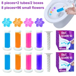 Floret Toilet Cleaning Gel Cleaner 8 Pieces 2 Tubes 96 Small Flowers Commercial Multifunctional Deodorant Toilet Cleaner 4 Fragrances Alternating Use