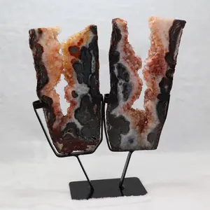 Druzy Red Marcasite Slabs on Stand - Carnelian Marcasite