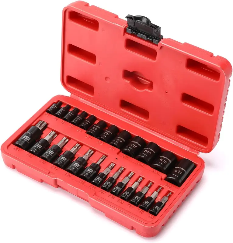 60 Piece Torx Bit Socket Set - 1/4 Drive Torx & External Star Sockets For Auto & Motorcycle Repair