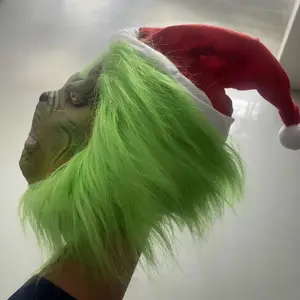 Monster Latex Mask with Santa Hat, Funny Creepy Horror Style Full Head Costume for Adults, Halloween & Christmas Party Cosplay