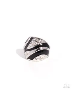 PREORDER Striped Staccato - Black Zebra Stripe Silver Ring - Paparazzi