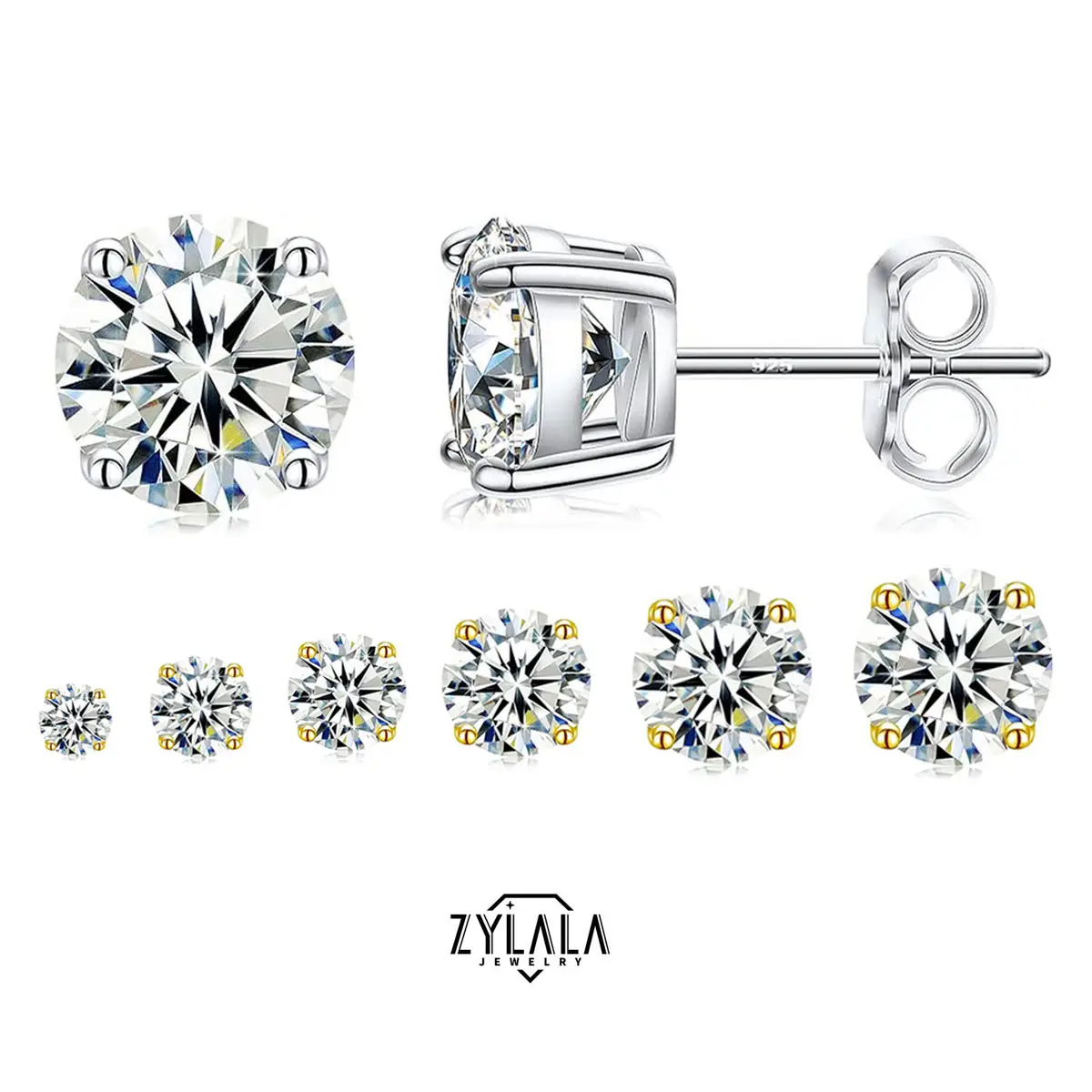 [007] Sterling 925 Silver Synthetic Moissanite Stud Earring 0.3/0.5/1.0/2.0/3.0CT Classic Four-claw Jewelry Stud Earrings Elegant Luxury Style Delicat