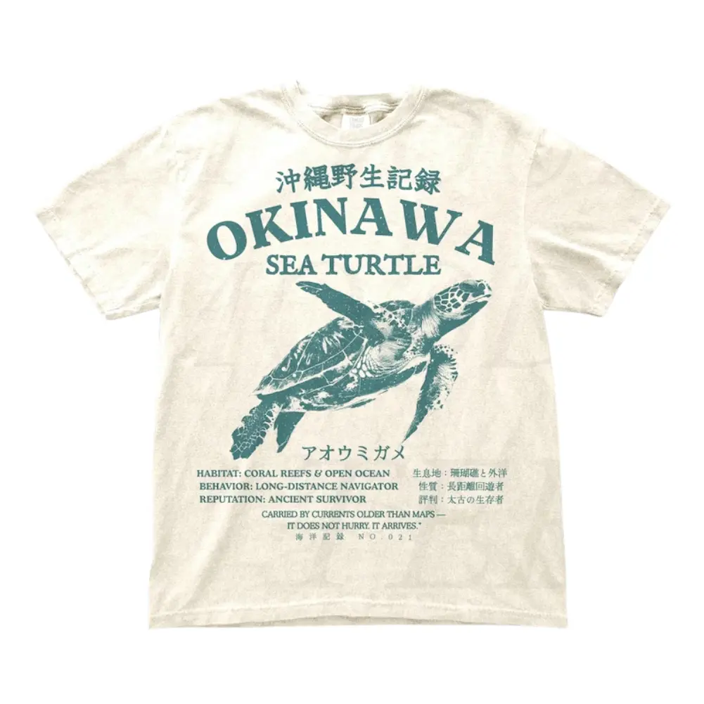 Vintage Okinawa Sea Turtle Shirt, Japanese Retro Sea Animal shirt, 90s Ocean Nostalgia Beach Shirt, Harajuku Sea Life Nature Top, Turtle lover Gift