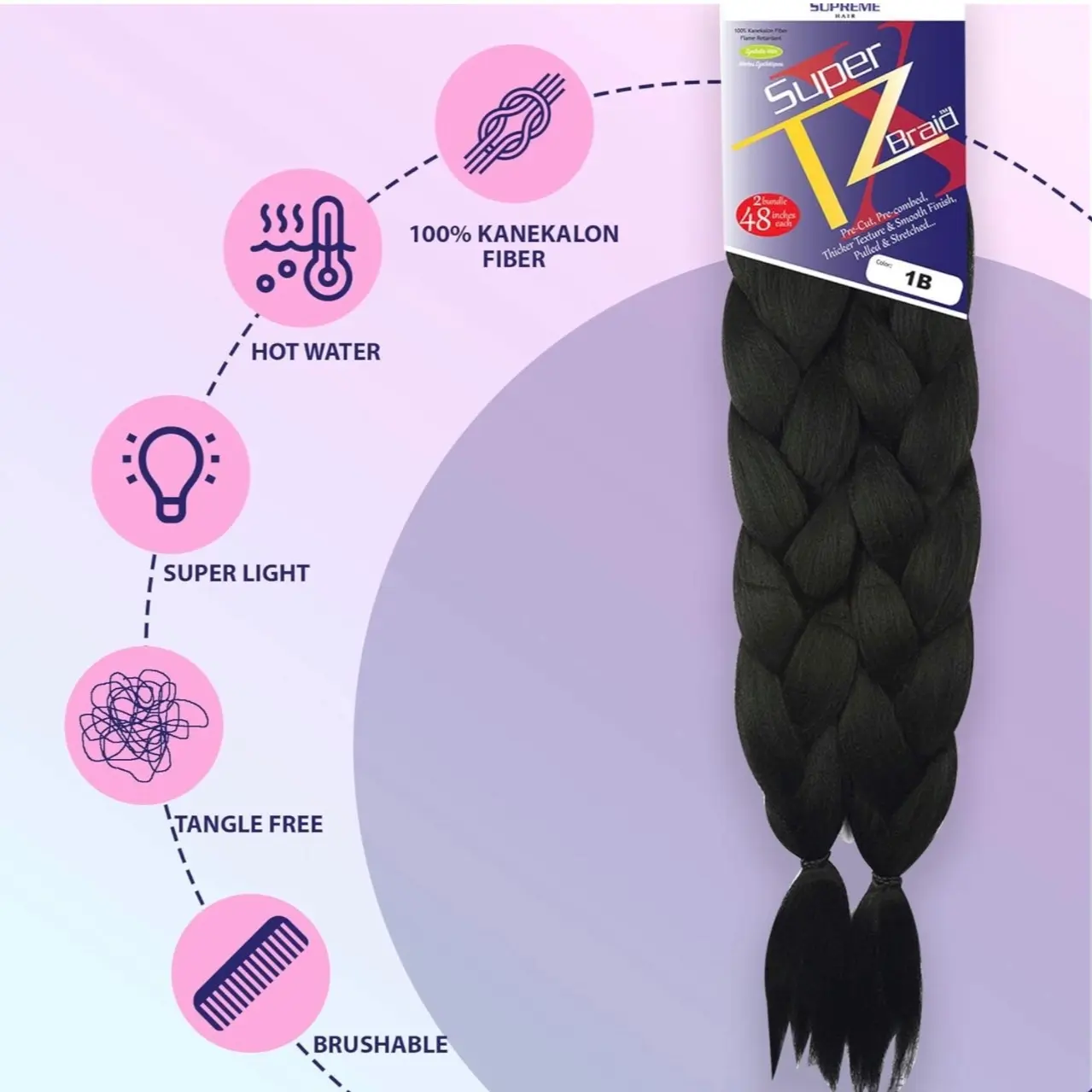 Pre-Stretched Braiding– 48 Inch Long Unfolded – 6 Bundles Total – Xpression 100% Kanekalon– TZ Braid Hair Extensions – Pre-Cut and Pre-Combed Synthetic Hair (1B) 100+ bought in past month