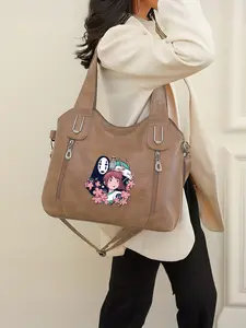 This leather tote bag features designs of No-Face and Haku from Spirited Away. It has a zipper closure and is perfect for the back-to-school season or as a New Year's gift.