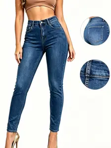 Women's High Waist Tall Stretch Straight Leg Skinny Jeans - Washed, Button Fly, Butt Lift, Tummy Control, Minimalist Basic Denim Trousers, Cold Wash Jeans, All Seasons Bottoms for Hourglass Figure Streetwear Everyday Womenswear