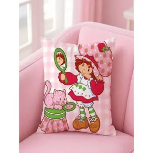 Cute Anime Cartoon Strawberry Sweetheart Pillowcase, Anti-Mite Pillowcase, Invisible Zipper, Silky Short Plush Sofa Cushion (12)
