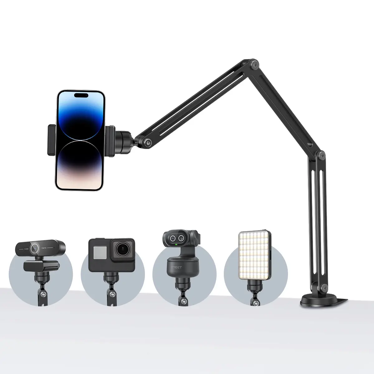 EMEET Stainless Steel Adjustable Clamp Mount Arm - Flexible Overhead Desk Stand with Thread Adapter, Articulating Friction Boom for Mobile Phones, Webcams, Cameras, Content Creators, Camera Accessories