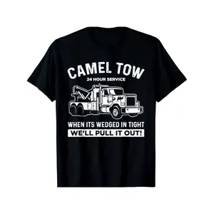 Camel Towing Print T Shirt Stretch Round Neck Mens Tee For Summer Black Style