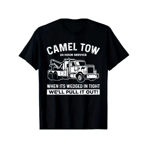 Men's Camel Towing Graphic Cotton T-Shirt - 100% Cotton Menswear Garment, Classic Fit Short Sleeve Round Neck Crewneck, Digital Transfer Print, Unisex Cut, Casual All-Season Streetwear Top
