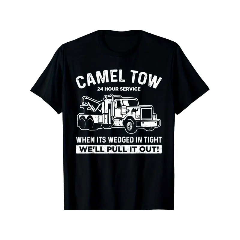 Men's Camel Towing Graphic Cotton T-Shirt - 100% Cotton Menswear Garment, Classic Fit Short Sleeve Round Neck Crewneck, Digital Transfer Print, Unisex Cut, Casual All-Season Streetwear Top