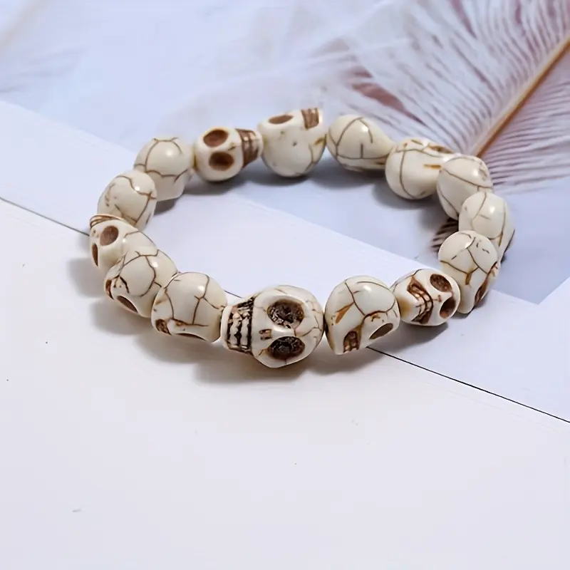 1pc Skull Head Stone Bangle bangle bracelet, White Natural Stone Skull Bangle, Halloween Essential, Surprise Gift for Men And Women