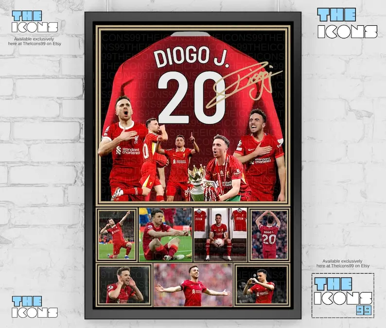 Liverpool FC Legend Diogo Jota Football Shirt Back Print  Poster  Memorabilia  Collectible  Signed