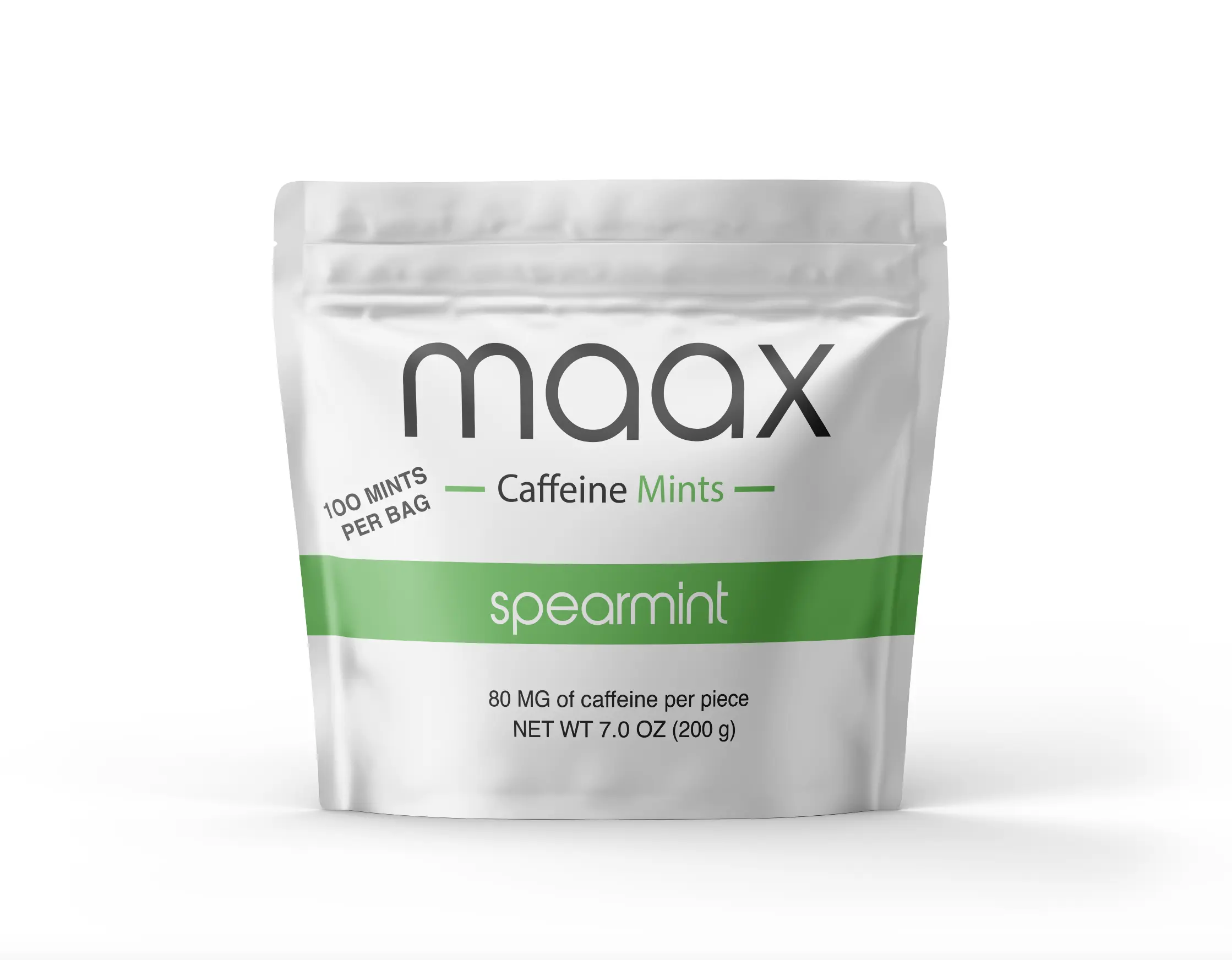 Maax Caffeine Mints | 80mg of caffeine per piece | Spearmint | 100 total pieces per bag