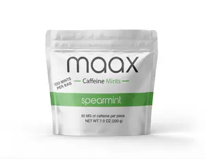 Maax Caffeine Mints | 80mg of caffeine per piece | Spearmint | 100 total pieces per bag