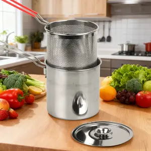 Stainless Steel Deep Fryer Pot with Filter Net, Small Home Use Mini Frying Pan, Multifunctional Outdoor Cooking Pot for Kitchen Camping Picnic, Multifunctional Cooker
