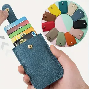 Genuine Leather Slim Card Holder Quick Access Pull Tab RFID Lining Soft Cowhide Men Women Portable Bill Wallet Credential Cover
