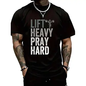 Lift Heavy Pray Hard Christian Faith Gym Jesus T-Shirt For Men