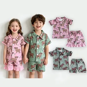 Toddler Summer Pajamas Set Boy Summer Sleepwear Highland Cow Boy Summer Clothes