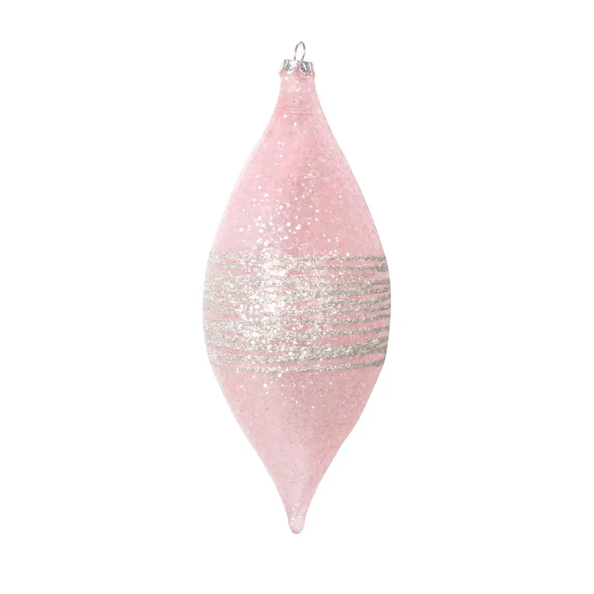212 MAIN 7 in. Unlit Shuttle-Shape Holiday Decorations, Light Pink Transparent Glitter Stripe Ornaments - 4 per Bag